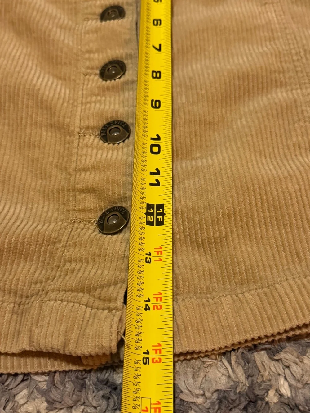Blue Spice Size 3 Tan Corduroy Button Front Mini Skirt Y2K 100% Cotton